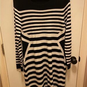 Calvin Klein Black and White Striped Women's Sweater Dress Sz Large